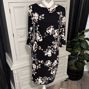 Anne Klein Floral Black and White Dress Size 8